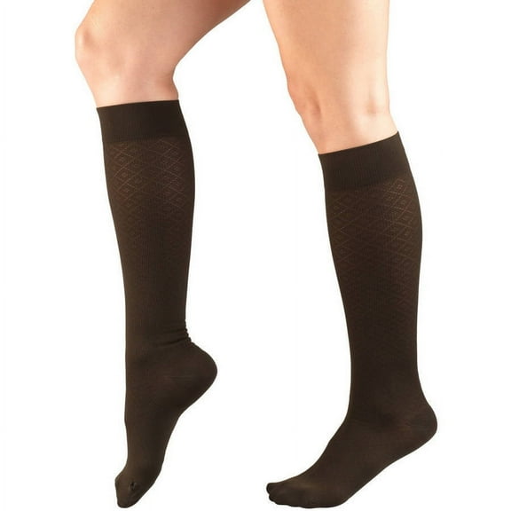 Women's Trouser Socks, Dress Style, Diamond Pattern: 15-20 mmHg, Brown, X-Large