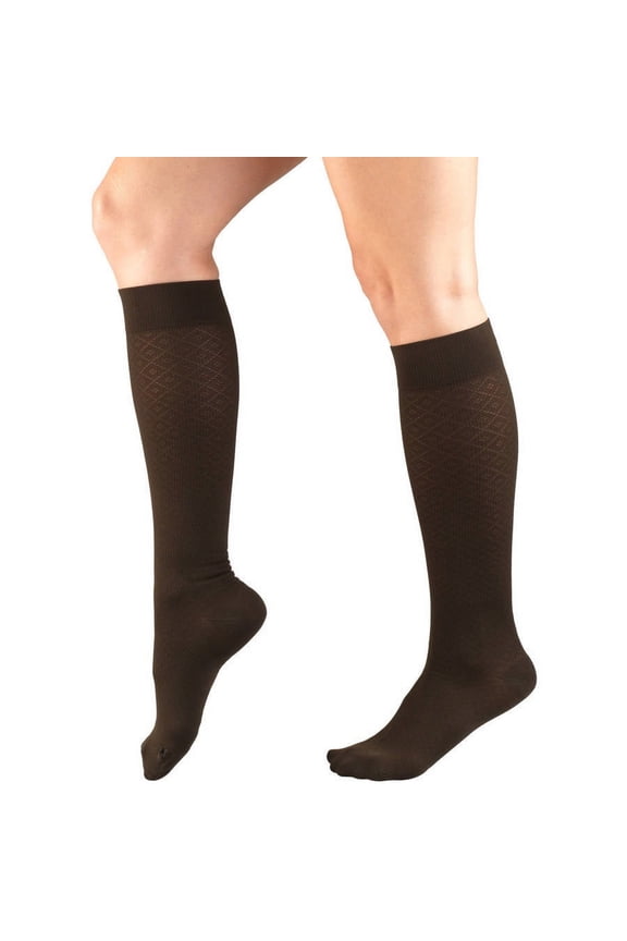 Women's Trouser Socks, Dress Style, Diamond Pattern: 15-20 mmHg, Brown, X-Large