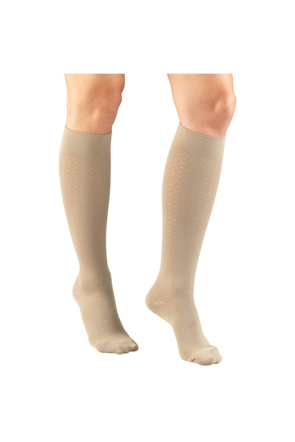 Women's Trouser Socks, Dress Style, Diamond Pattern: 15-20 mmHg, Tan, Small