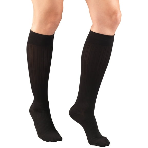 Women's Trouser Socks, Dress Style, Rib Pattern: 15-20 mmHg, Black, Large