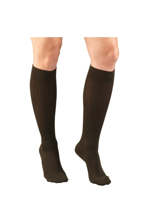 Women's Trouser Socks, Dress Style, Rib Pattern: 15-20 mmHg, Brown, Large