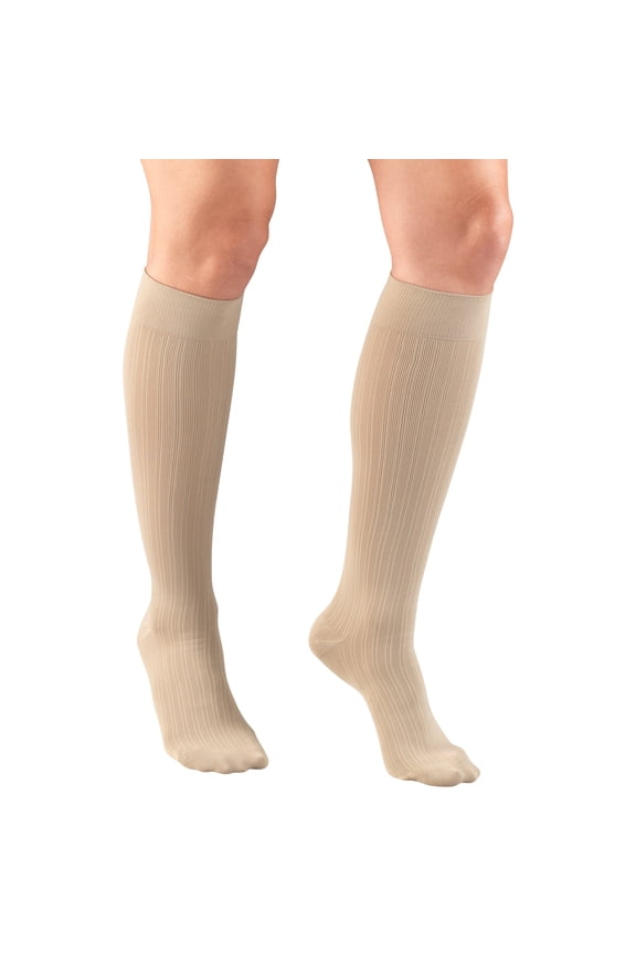 Women's Trouser Socks, Dress Style, Rib Pattern: 15-20 mmHg, Tan, Large