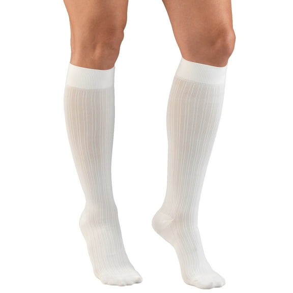 Women's Trouser Socks, Dress Style, Rib Pattern: 15-20 mmHg, White, X-Large
