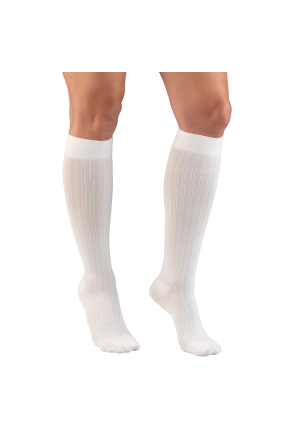 Women's Trouser Socks, Dress Style, Rib Pattern: 15-20 mmHg, White, X-Large