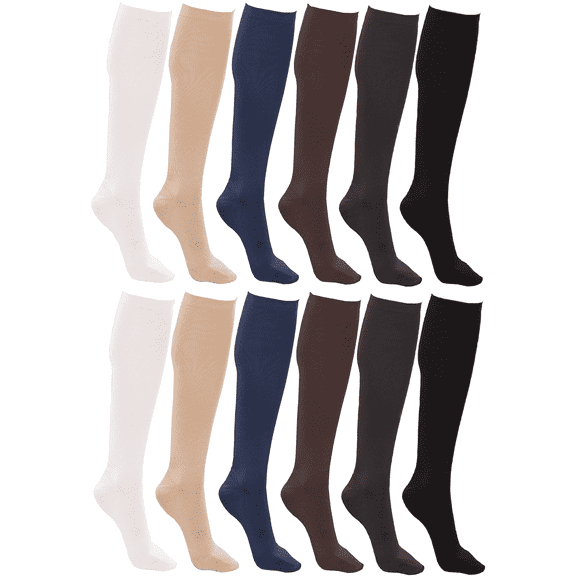 Women’s Trouser Socks, Opaque Stretchy Nylon Knee High, Many Colors, 6 or 12 Pairs (Assorted A, 12 Pair)