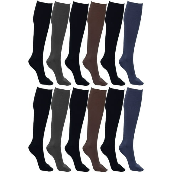 Women’s Trouser Socks, Opaque Stretchy Nylon Knee High, Many Colors, 6 or 12 Pairs (Assorted B, 12 Pair)