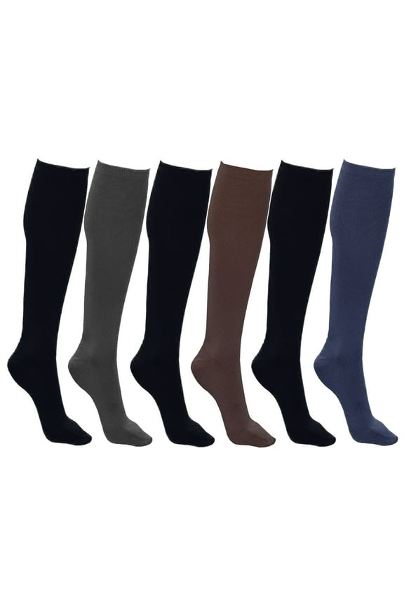 Women’s Trouser Socks, Opaque Stretchy Nylon Knee High, Many Colors, 6 or 12 Pairs (Assorted B, 6 Pair)