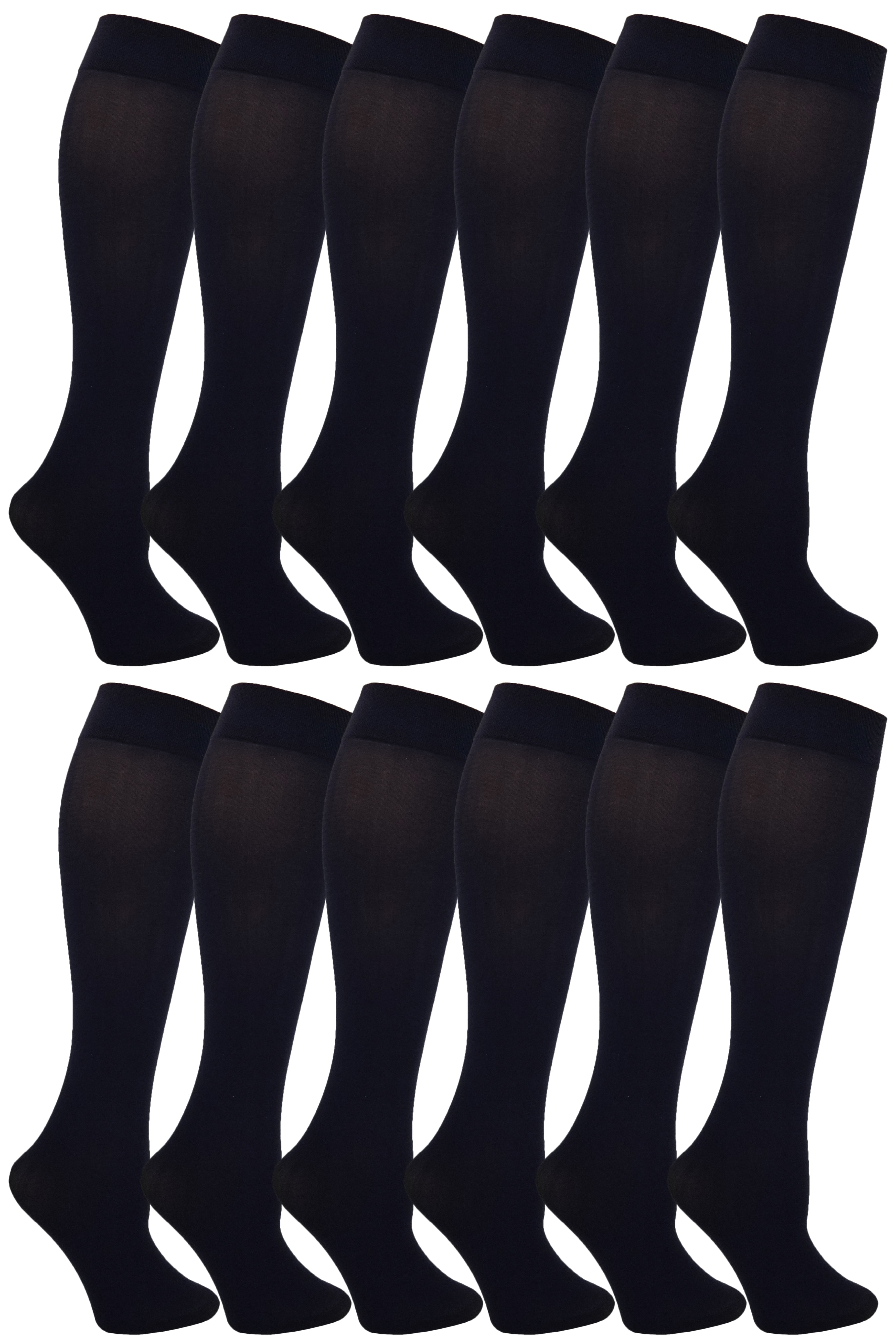 Women’s Trouser Socks, Opaque Stretchy Nylon Knee High, Many Colors, 6 or 12 Pairs (Black, 12 Pair)