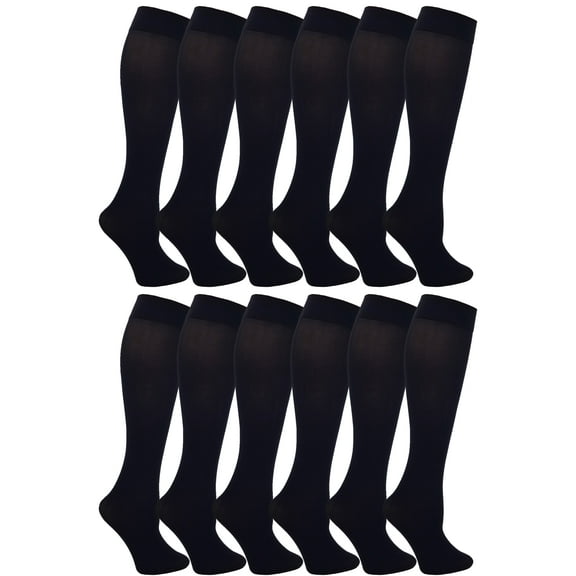 Women’s Trouser Socks, Opaque Stretchy Nylon Knee High, Many Colors, 6 or 12 Pairs (Black, 12 Pair)