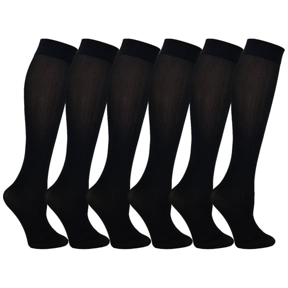 Women’s Trouser Socks, Opaque Stretchy Nylon Knee High, Many Colors, 6 or 12 Pairs (Black, 6 Pair)
