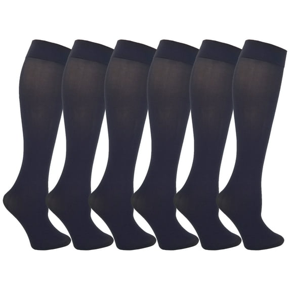 Women’s Trouser Socks, Opaque Stretchy Nylon Knee High, Many Colors, 6 or 12 Pairs (Charcoal, 6 Pair)