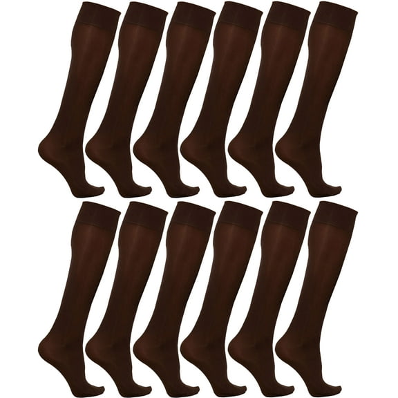 Women’s Trouser Socks, Opaque Stretchy Nylon Knee High, Many Colors, 6 or 12 Pairs (Coffee, 12 Pair)