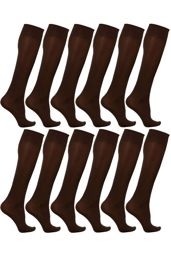 Women’s Trouser Socks, Opaque Stretchy Nylon Knee High, Many Colors, 6 or 12 Pairs (Coffee, 12 Pair)