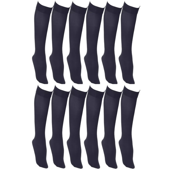 Women’s Trouser Socks, Opaque Stretchy Nylon Knee High, Many Colors, 6 or 12 Pairs (Navy, 12 Pair)