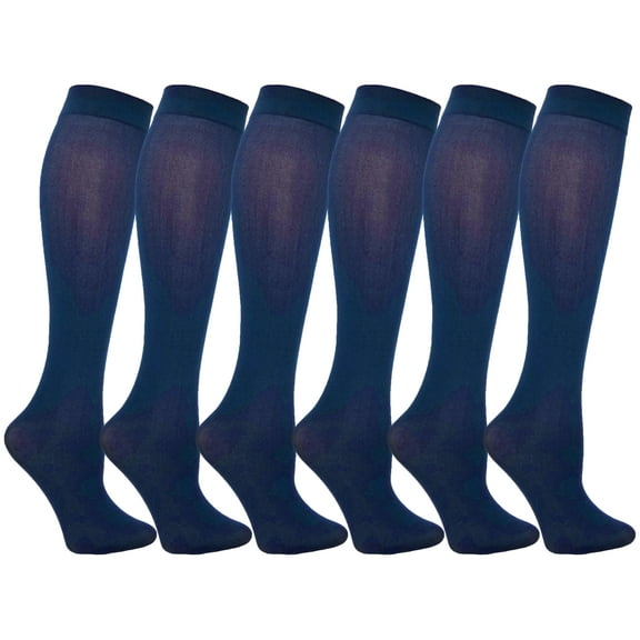 Women’s Trouser Socks, Opaque Stretchy Nylon Knee High, Many Colors, 6 or 12 Pairs (Navy, 6 Pair)