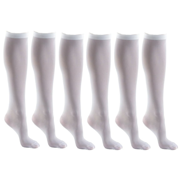 Women’s Trouser Socks, Opaque Stretchy Nylon Knee High, Many Colors, 6 or 12 Pairs (White, 6 Pair)