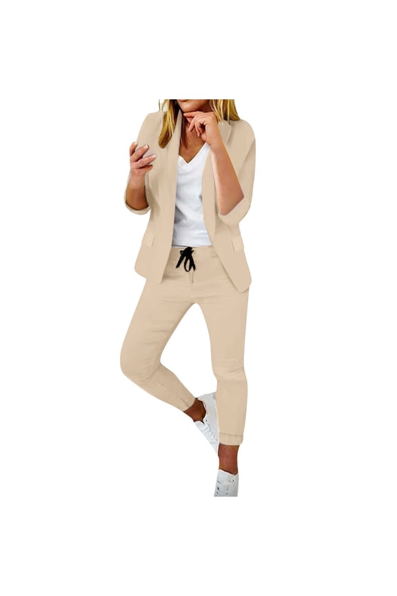 Women's Trouser Suit - 2 Piece Slim Fit, Long Sleeve, Solid Color, Polyester, All Season, Office Business