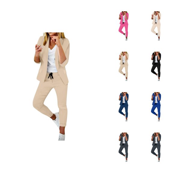 Women's Trouser Suit Trouser Suit Trousers 2 Piece Suit Plain Two Piece Slim Fit Sporty Trouser Suit Women Linen Pants