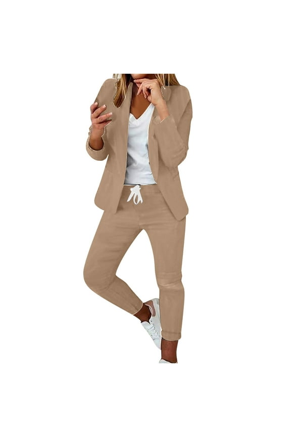 Women's Trouser Suits ,Two Piece Suit Set Petite Ladies Suit Blazer Jacket + High Waist Trousers Notched Collar Regular Fit Work Office Casual Smart Elegant Cardigan Blazer Outfits
