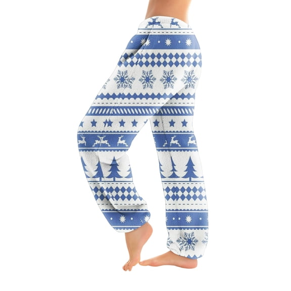 Women's Trousers With Cuffs Christmas Print Casual Pants And Pajamas, Comfortable Home and Sleepwear Bottoms, Elastic Waist with Drawstring for Easy Wear, Sky Blue, L