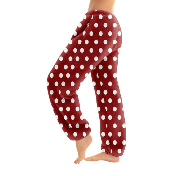 Women's Trousers With Cuffs, Retro Polka Dot Print, Casual Pants And Pajama Pants, Fun and Comfortable Design for Home, Lounge and Sleep Wear,Wine,2XL