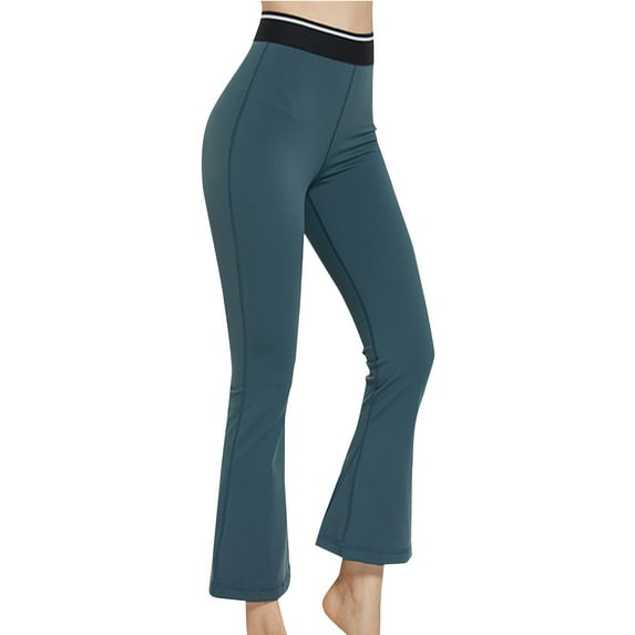 Women's Trousers Pants Womens Flare Leggings, Ankle Length Yoga Pants High-Waisted Wide Leg Workout Pants Women's Lightweight Pants S-111 Green M