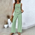 thumbnail image 1 of Women's Trousers Suit 2 Piece Sets For Women Summer Outfits Sleeveless Sets Square Neck Tops Wide Leg Crop Pants Vacation Outfits,Green Women's Trousers Suit XL, 1 of 4