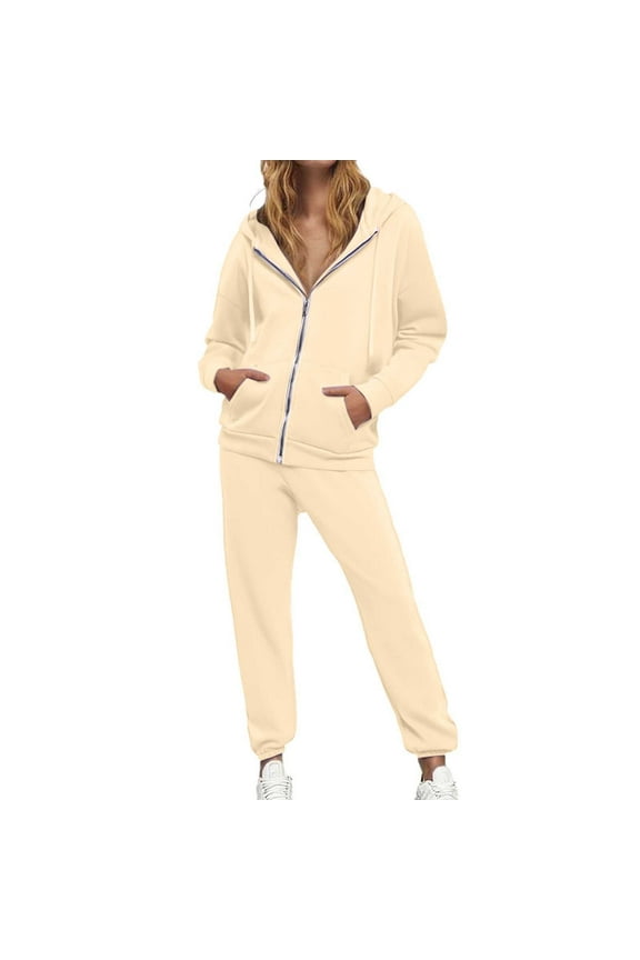 Women’s Trousers Suit Fashion Solid Casual Drawstring Hoodie High Waist Trousers Set