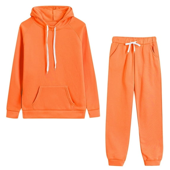 Women's Trousers Suit Ladies Solid Color Hooded Sweatshirt Long Sleeve Pocket Comfortable Casual Outfit Set