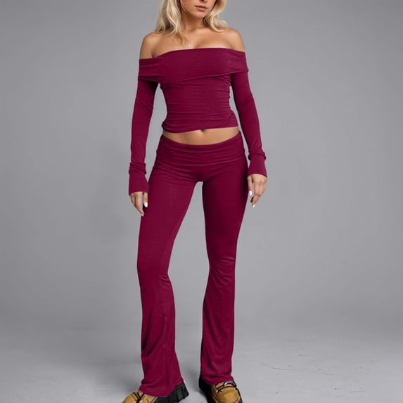 Women's Trousers Suit Set Casual One Shoulder High Waist Slim Fit Outfit For Daily Wear Vacation Spring Fall Season 3xl Ski Bibs Womens Outfits Dressy Casual Pant Suits for Women Dressy Womens Pant
