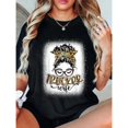 thumbnail image 1 of Women's "Trucker Wife" Leopard Print Graphic Comfortable Casual T-Shirt Breathable Short Sleeve Round Neck Top Black S-5XL, 1 of 5