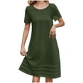 thumbnail image 1 of Women's Tshirt Dress Cotton Linen Scoop Neck Short Sleeve Tunic Dress Relaxed Fit Knee Length Vacation Mid dress, 1 of 7