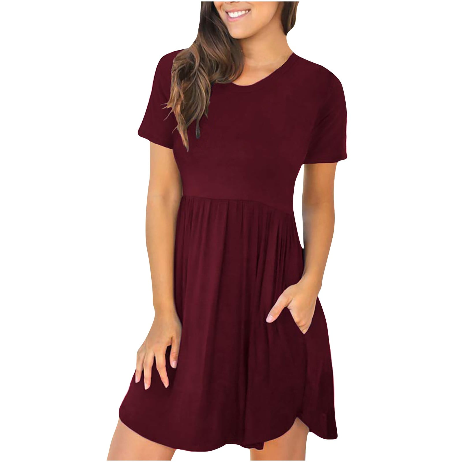Women's Tshirt Dress, Fashion Print Pocket Round Neck Short Dress, Summer Simple  Casual Mini Dresses Empire Waist - Walmart.com