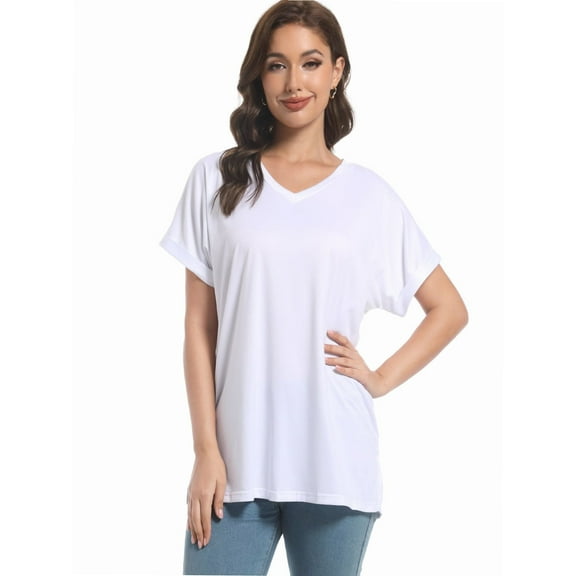 Women's Tshirts Casual V Neck Short Sleeve Loose Summer Tunic Tops