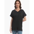 thumbnail image 1 of Women's Tshirts Casual V Neck Short Sleeve Loose Summer Tunic Tops, 1 of 6