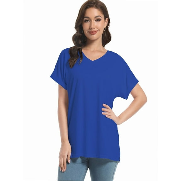 Women's Tshirts Casual V Neck Short Sleeve Loose Summer Tunic Tops