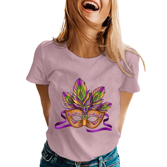 Women's Tshirts Short SLeeve Crew Neck Blouses Carnival Graphic Print Summer Casual Basic Tops 2026 Fashion