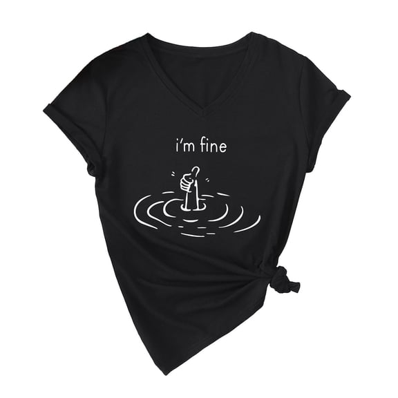 Women's Tshirts Women's Soft Breathable I'M Fine Graphic Print Loose Fit Sarcastic Tee Black L