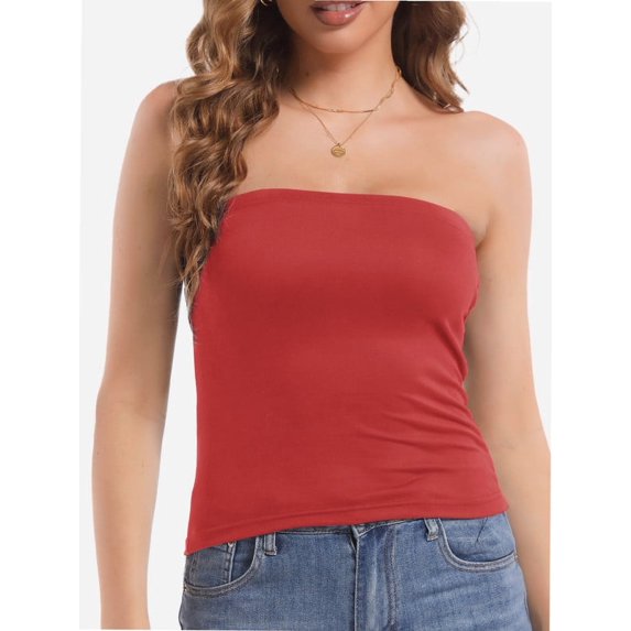 Women's Tube Crop Tops Strapless Cute Sexy Basic Solid Casual Cami Tops