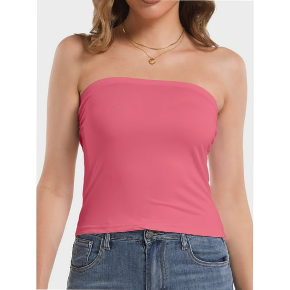 Women's Tube Crop Tops Strapless Cute Sexy Basic Solid Casual Cami Tops