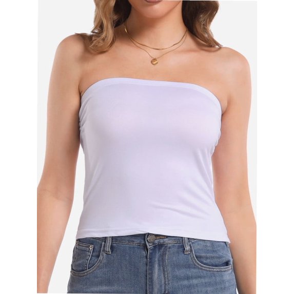 Women's Tube Crop Tops Strapless Cute Sexy Basic Solid Casual Cami Tops