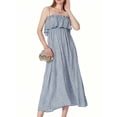 thumbnail image 1 of Women's Tube Ruffle Detail Layered Floral Print Flared Maxi Vacation Dress - Medium, Blue, 1 of 7