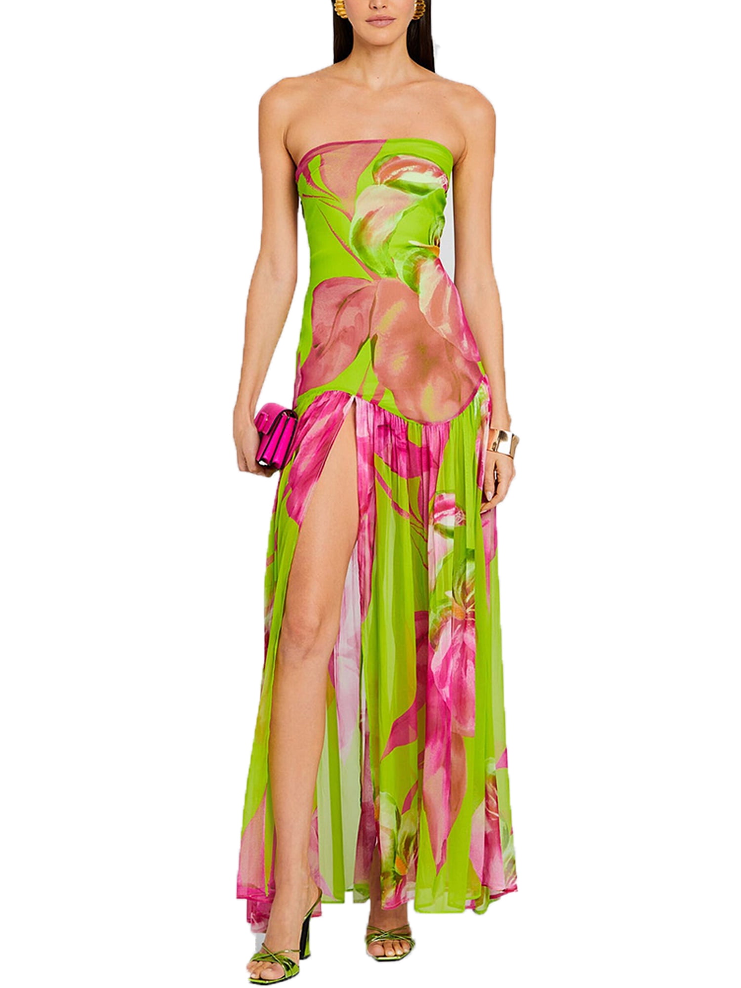 Tube Top Feather Slit Mid-length Polyester Evening Dress