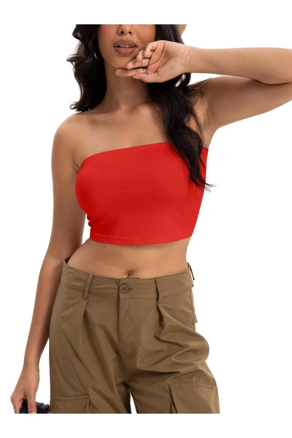 Women's Tube Top - Strapless Crop Casual Basic Slim Fit Stretch Cropped T Shirts