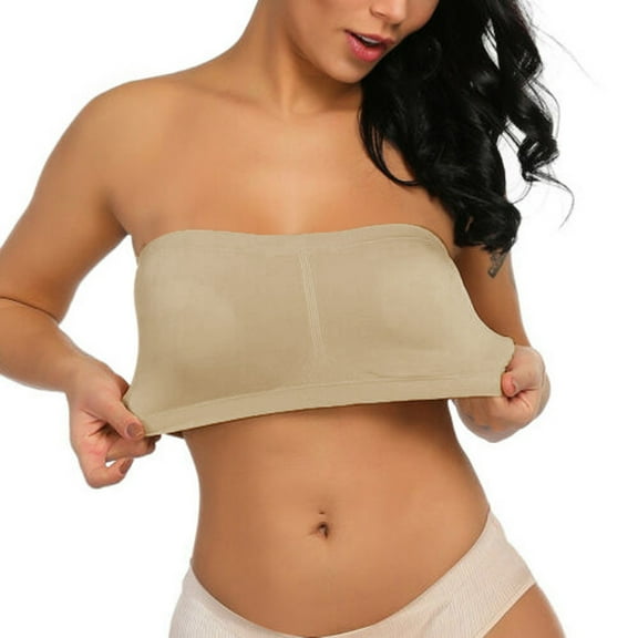 Women's Tube Tops Double Women Plus Size Strapless Bra Bandeau Tube Removable Padded Top Stretchy,Brown Women's Tube Tops XXL