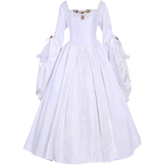 Women's Tudor Period Queen Dress Medieval Renaissance White Wedding Dress