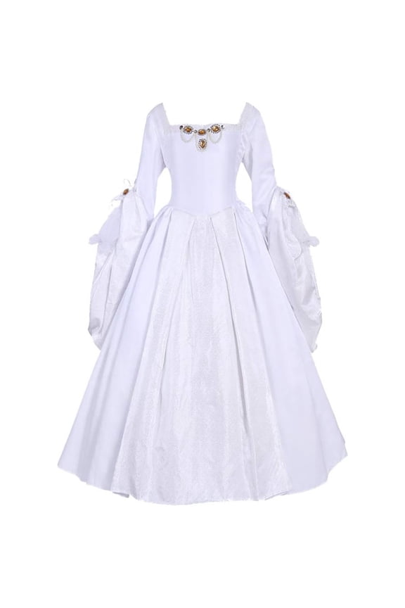 Women's Tudor Period Queen Dress Medieval Renaissance White Wedding Gown