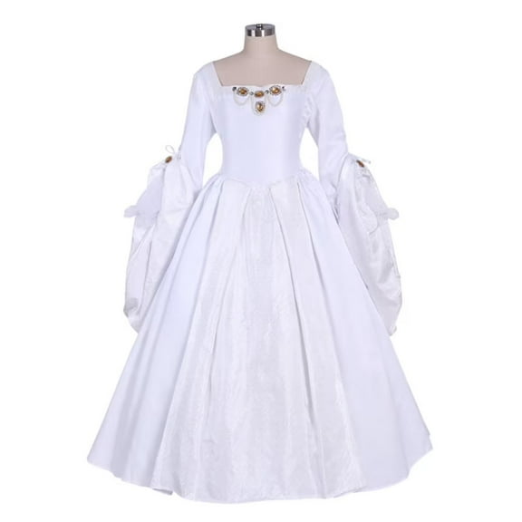 Women’s Tudor Queen Anne Boleyn Inspired White Gown Gothic Versailles Style Renaissance Ball Dress