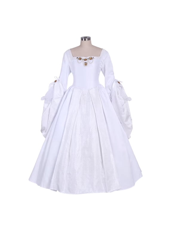 Women’s Tudor Queen Anne Boleyn Inspired White Gown Gothic Versailles Style Renaissance Ball Dress