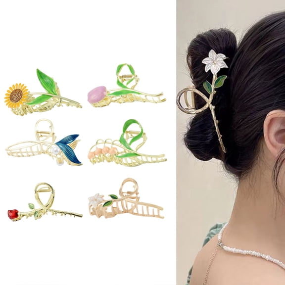Women's Tulip Flower Shaped Hair Clips,6-Piece Cute Large Tulip NonSlip Hair Barrettes,Durable Fashion Hair Accessories for Woman